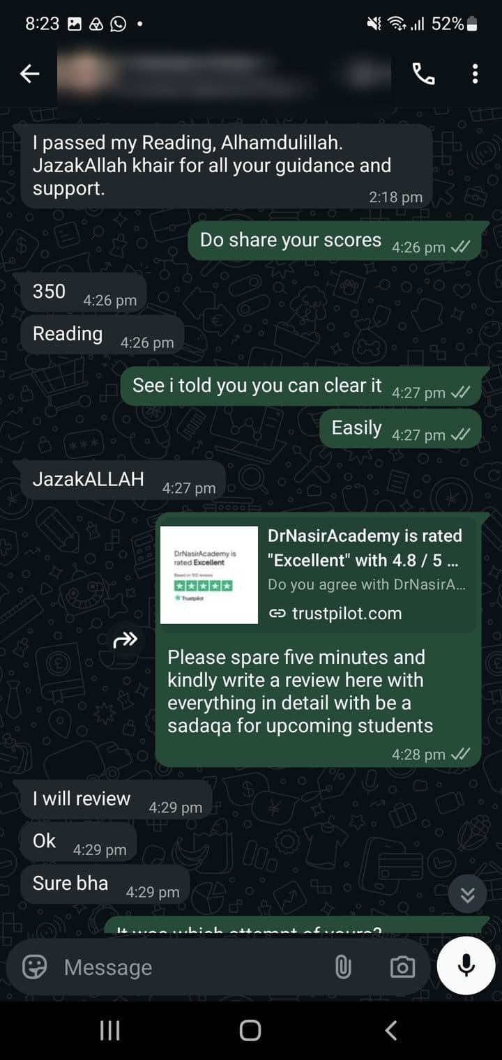 Story 06, after: the same student sharing their passing result